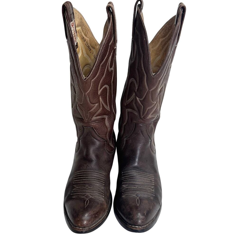 Sanders Handcrafted 13 Inch Shaft 2 Inch Heel Leather Cowboy Boots Men 8D Brown